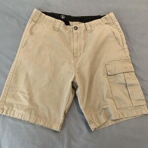 Volcom Cargo Shorts Mens 34 Beige Vargo Canvas Utility Pockets Logo Casual